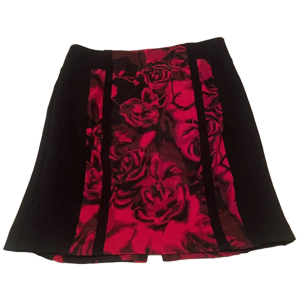 Cache Black / Red Floral Flower Print Skirt Size 0 -